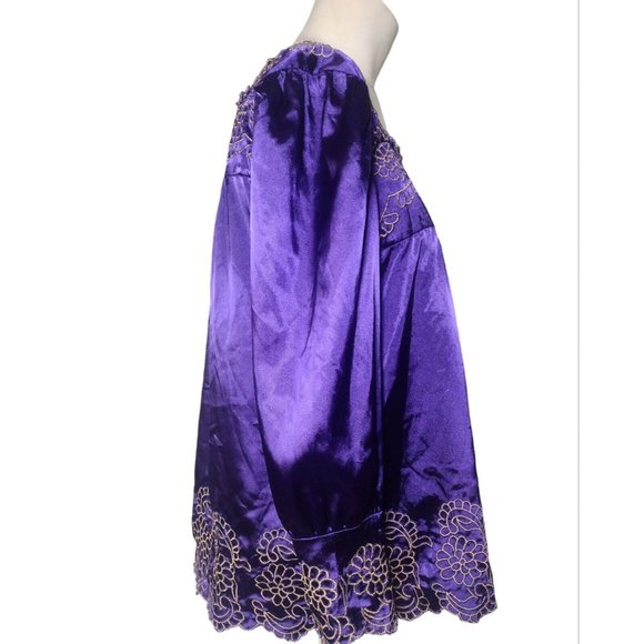 Moon Brand Womens Size M Satin Embroidered Floral Shirt Purple Scallop Edging - Picture 4 of 7